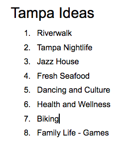 Susie's Tampa Ideas | List Form