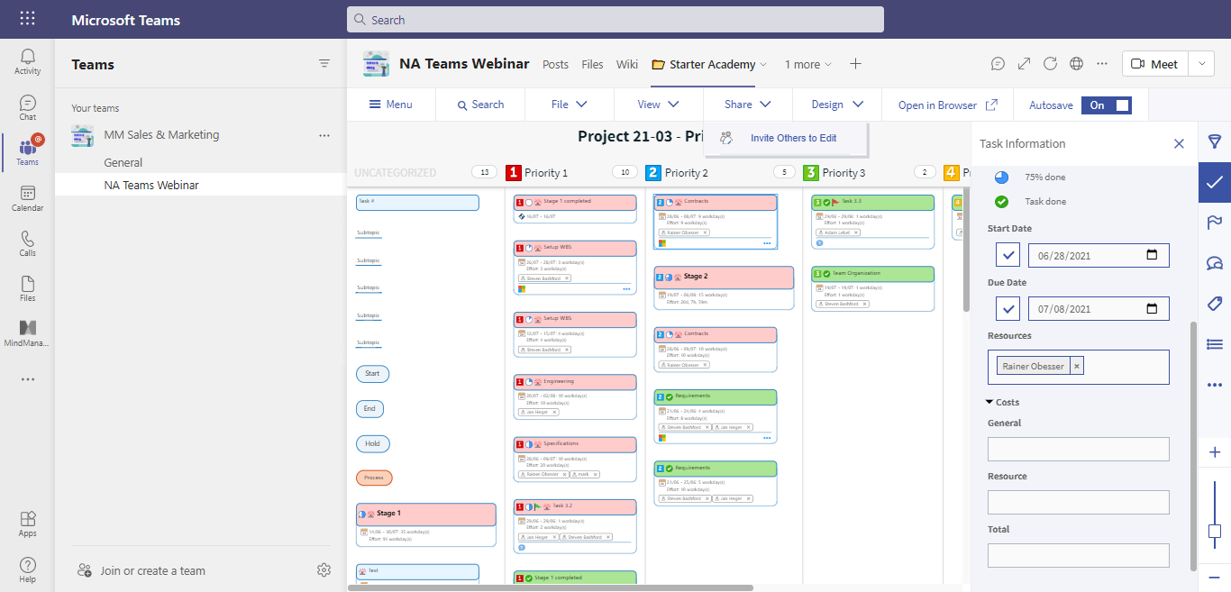 Microsoft TeamsでMindManagerのマップを他のチームメンバーと簡単に共有し、共同編集することができます。