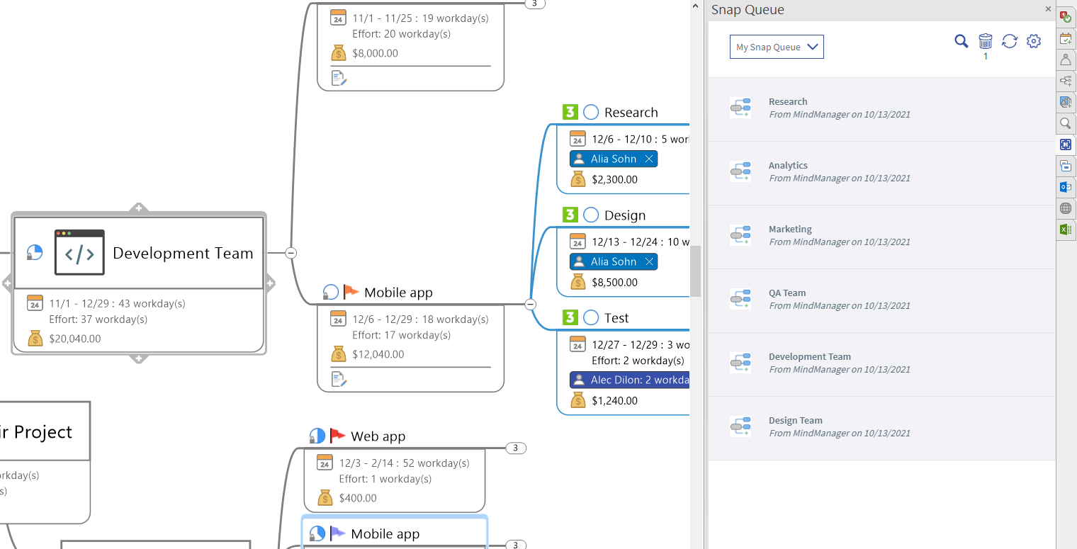 MindManager Snap map part sharing in MindManager