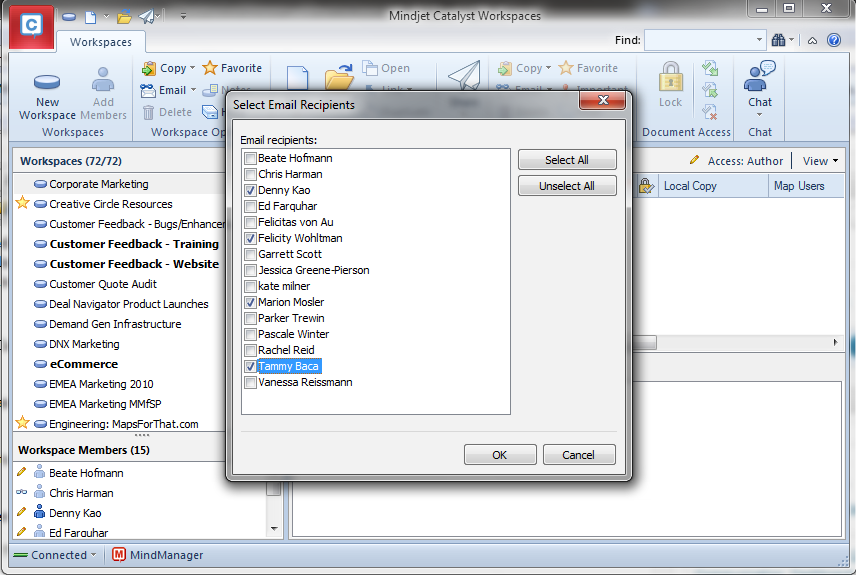 Mindjet Catalyst email select