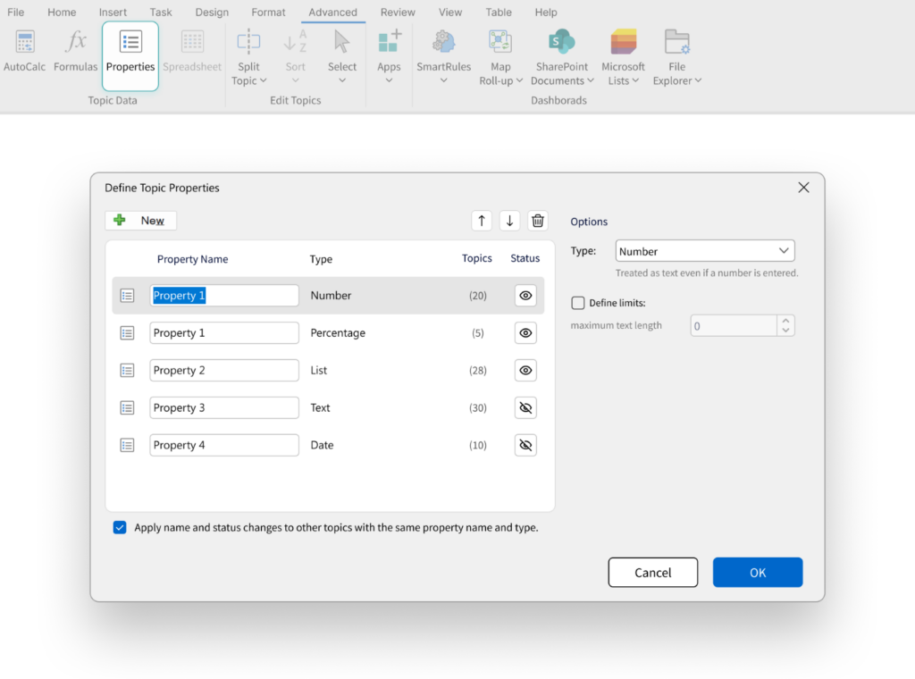 mindmanager bulk-eigendomsupdates